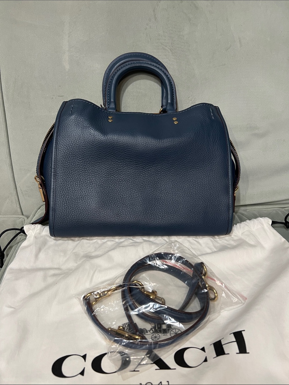 Coach Rogue 30 Blue Leather 2Way Handbag Tote Shoulder Bag Gold Hardware 20315